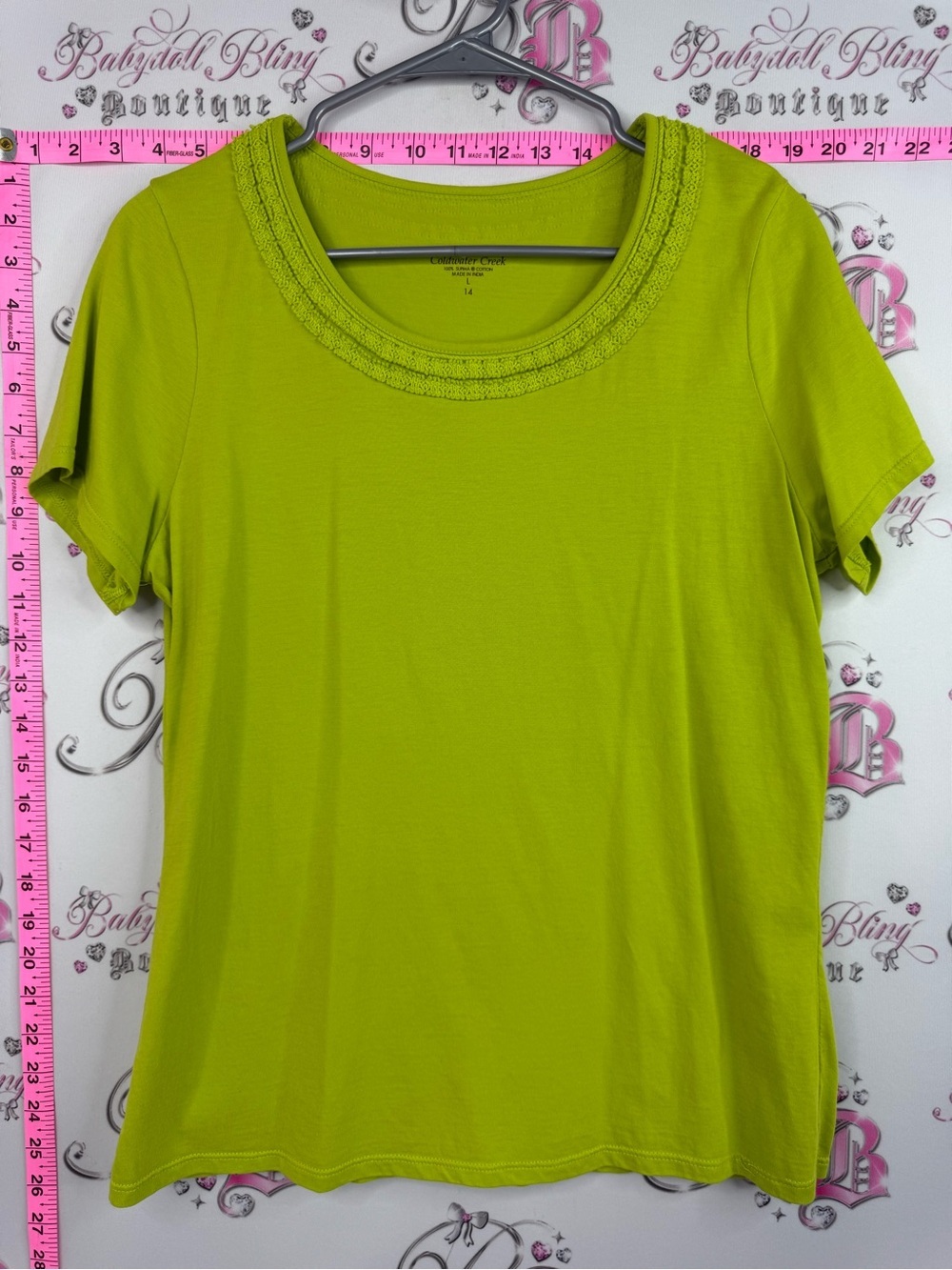 Coldwater Creek Lime Green Scoop Neck Short Sleeve Top